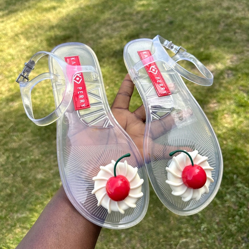 Katy Perry The Geli Clear PVC Jelly Sandals Cherry Red Women's Size 9 Shoes - Picture 5 of 13
